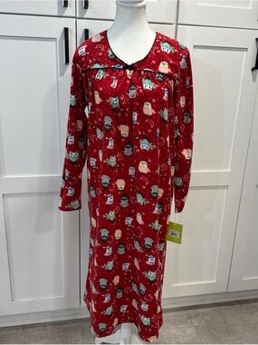 NWT White Orchid owl print long nightgown women’s small butter knit fleece